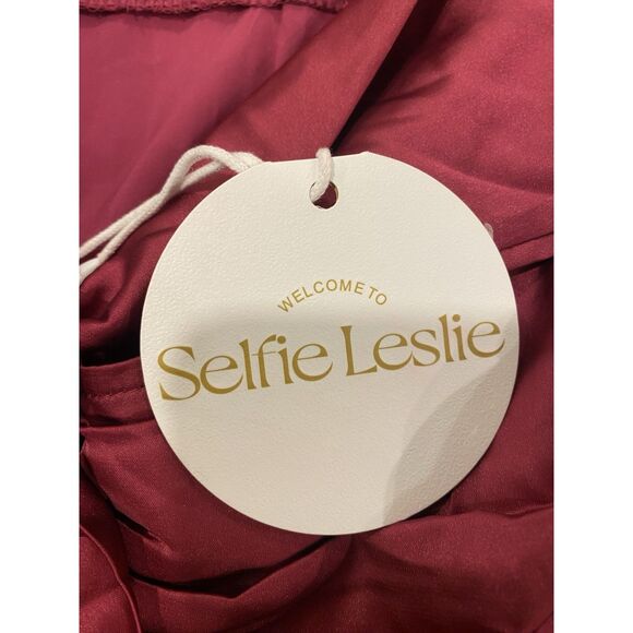 Selfie Leslie Mini Dress Sz XL Plum Strapless Tied Back Layer Frill Hem Ruched - Picture 10 of 16